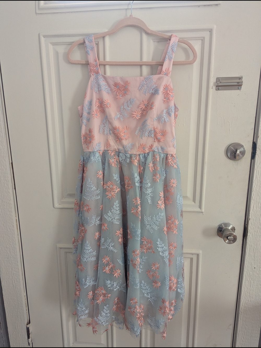 JessaKae Pink and Light Blue Floral Overlay Dress